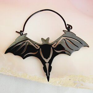 PAIR Vampire bat earrings jewelry black stainless steel hangers Halloween hoops